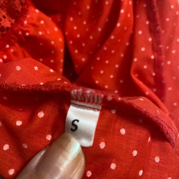 Carefree Fashions VTG 70’s Lace & Ruffle Dots Red Top Women’s size Small - Picture 9 of 10